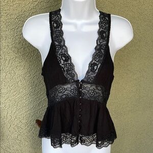 No.181 Forever 21 Black Lace Button Down Camisole Size Small